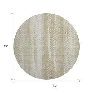 HomeRoots 8' Beige and Ivory Striped Washable Round Rug with UV Protection – Stylish, Durable, and Easy Care! 656516
