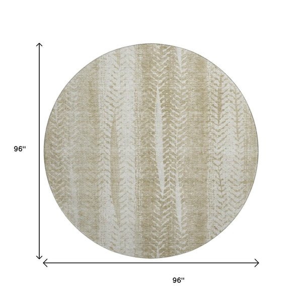 HomeRoots 8' Beige and Ivory Striped Washable Round Rug with UV Protection – Stylish, Durable, and Easy Care! 656516