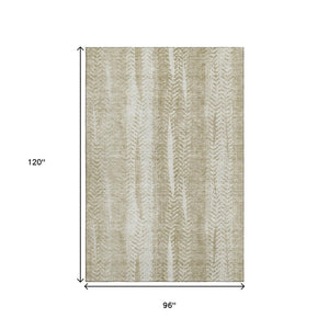 HomeRoots 8' X 10' Washable Beige and Ivory Striped Area Rug with UV Protection - Perfect for High-Traffic Rooms 656517