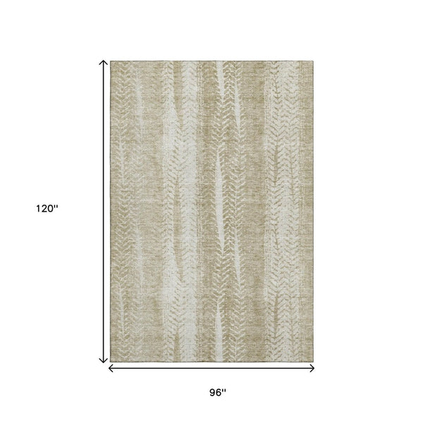 HomeRoots 8' X 10' Washable Beige and Ivory Striped Area Rug with UV Protection - Perfect for High-Traffic Rooms 656517