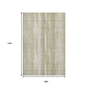 HomeRoots 9' X 12' Beige And Ivory Striped Washable Area Rug – Durable, UV-Protected, Perfect for Busy Homes! 656518