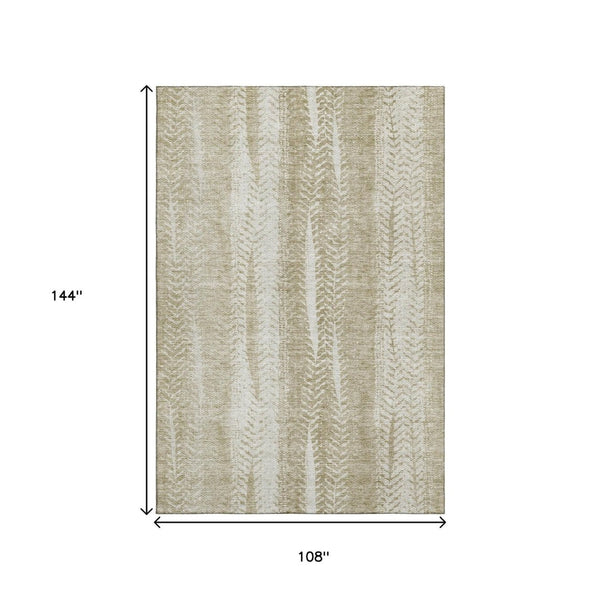 HomeRoots 9' X 12' Beige And Ivory Striped Washable Area Rug – Durable, UV-Protected, Perfect for Busy Homes! 656518
