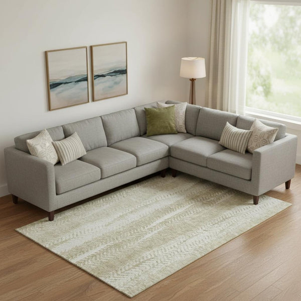 HomeRoots 9' X 12' Beige And Ivory Striped Washable Area Rug – Durable, UV-Protected, Perfect for Busy Homes! 656518