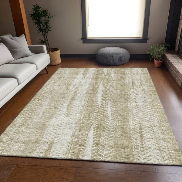 HomeRoots 9' X 12' Beige And Ivory Striped Washable Area Rug – Durable, UV-Protected, Perfect for Busy Homes! 656518
