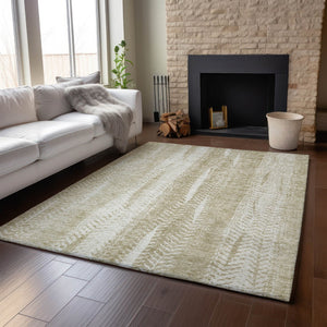 HomeRoots 9' X 12' Beige And Ivory Striped Washable Area Rug – Durable, UV-Protected, Perfect for Busy Homes! 656518