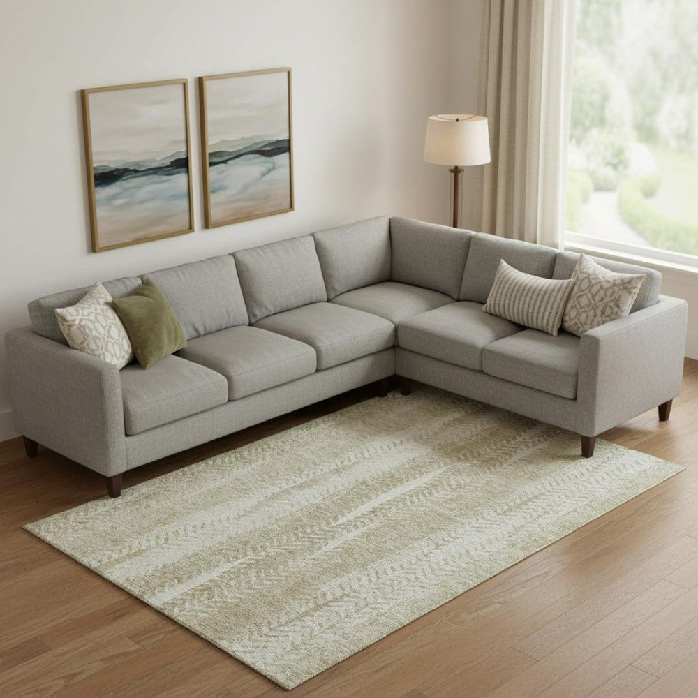 HomeRoots 10' X 14' Beige And Ivory Striped Area Rug - Stain Resistant, Washable, UV Protected for Easy Care! 656519