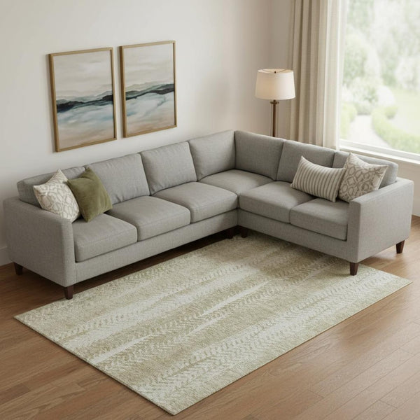 HomeRoots 10' X 14' Beige And Ivory Striped Area Rug - Stain Resistant, Washable, UV Protected for Easy Care! 656519