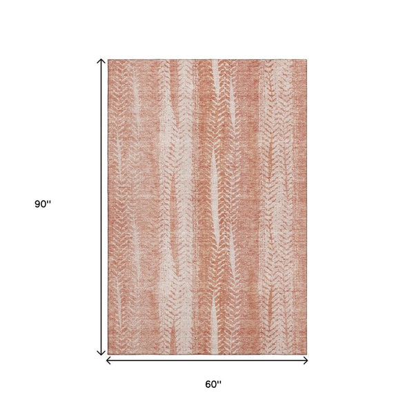 HomeRoots 5' X 8' Coral & Ivory Striped Washable Area Rug - UV Protected, Soft, Durable for Busy Homes 656521