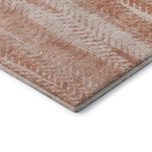 HomeRoots 8' Coral and Ivory Striped Washable Round Rug - Durable, Stain-Resistant with UV Protection for Homes 656522