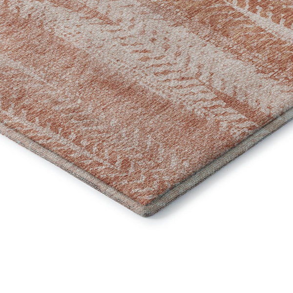 HomeRoots 8' Coral and Ivory Striped Washable Round Rug - Durable, Stain-Resistant with UV Protection for Homes 656522