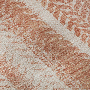 HomeRoots 8' Coral and Ivory Striped Washable Round Rug - Durable, Stain-Resistant with UV Protection for Homes 656522