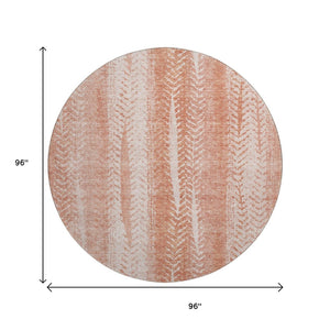 HomeRoots 8' Coral and Ivory Striped Washable Round Rug - Durable, Stain-Resistant with UV Protection for Homes 656522