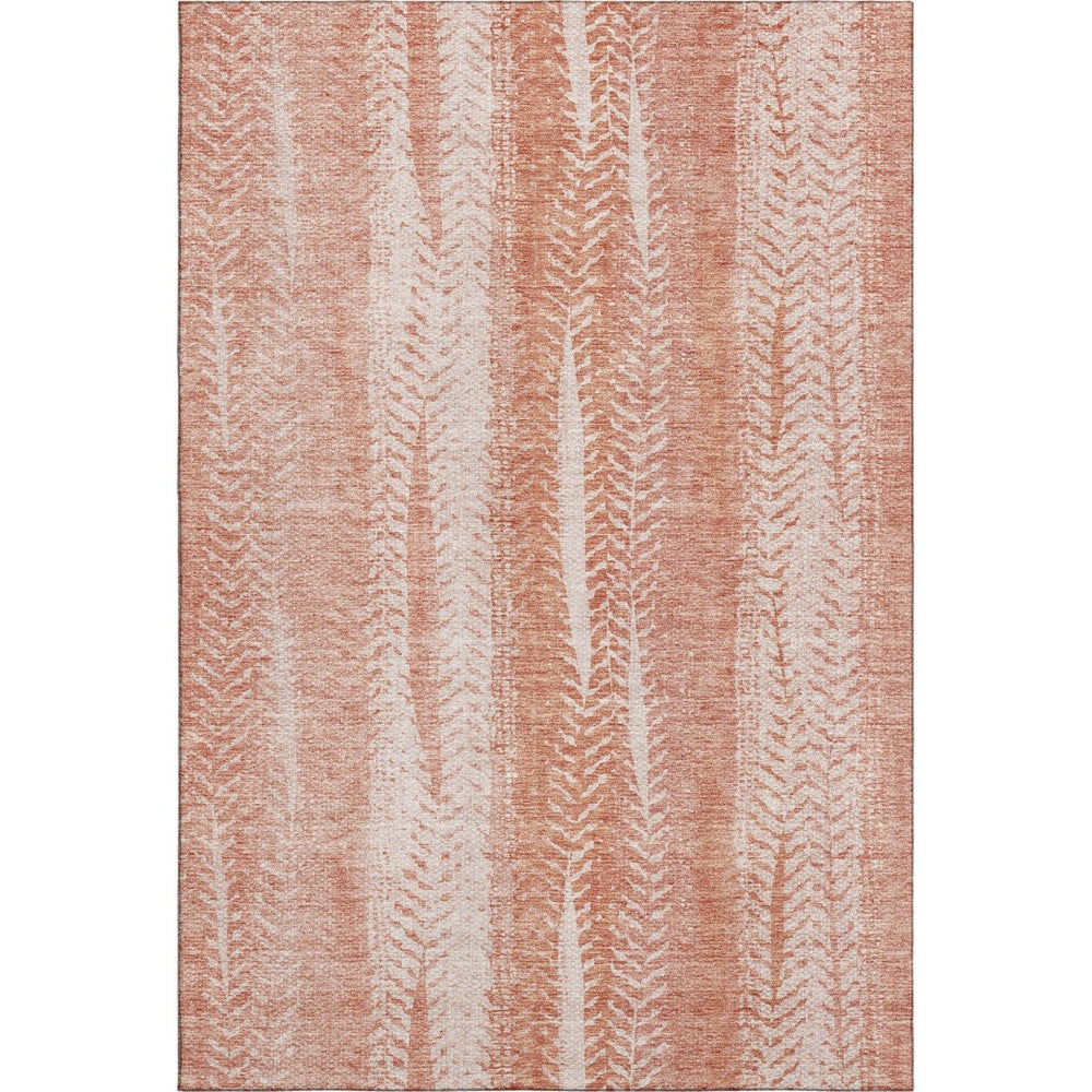 HomeRoots 8' X 10' Coral and Ivory Striped Area Rug – Durable, Washable, UV-Protected for Stylish Living Spaces 656523