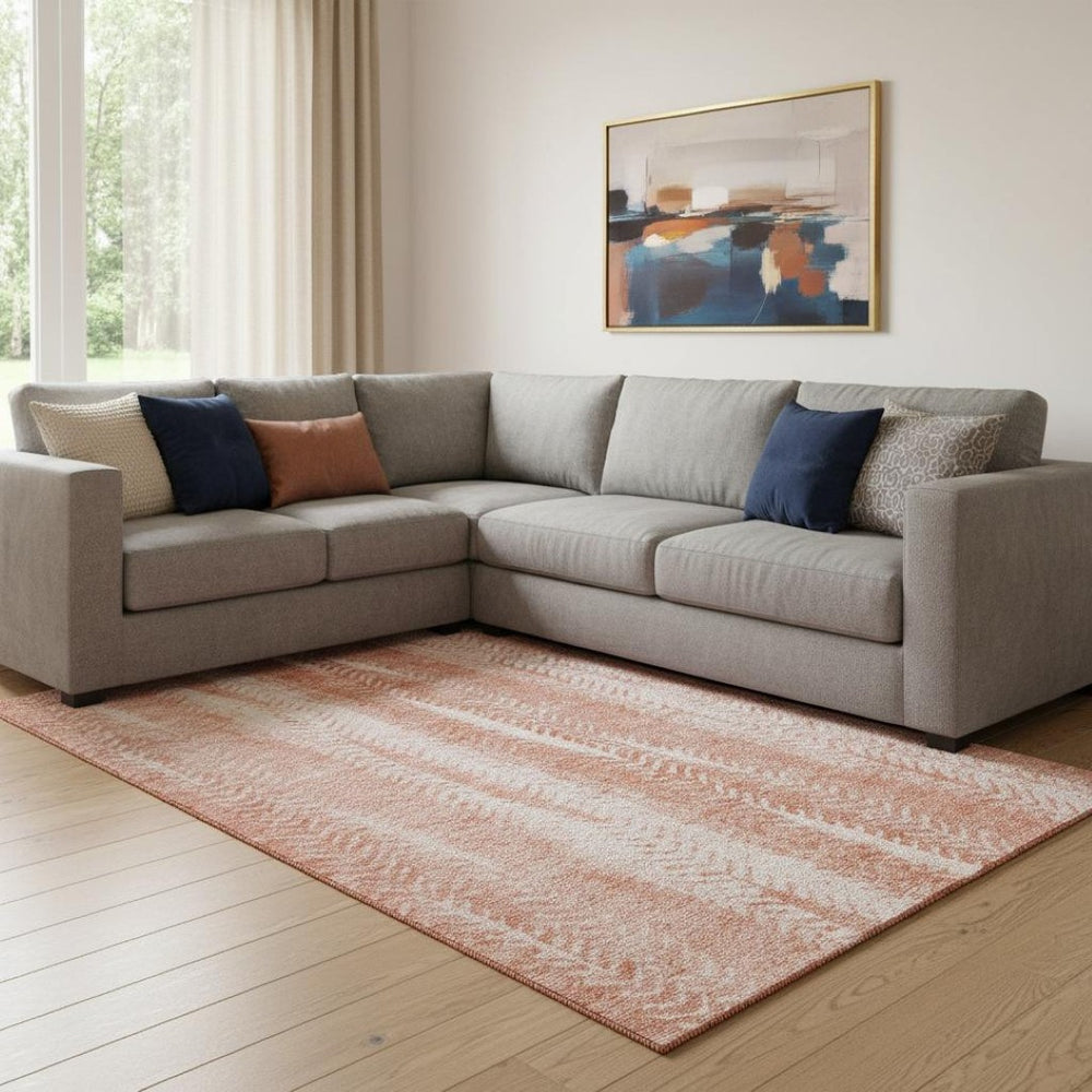 HomeRoots 8' X 10' Coral and Ivory Striped Area Rug – Durable, Washable, UV-Protected for Stylish Living Spaces 656523