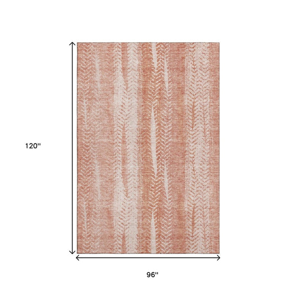 HomeRoots 8' X 10' Coral and Ivory Striped Area Rug – Durable, Washable, UV-Protected for Stylish Living Spaces 656523