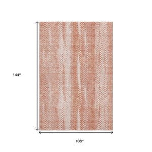 HomeRoots 9' X 12' Coral and Ivory Striped Area Rug - Washable, UV Protected, Perfect for Bright Homes! 656524