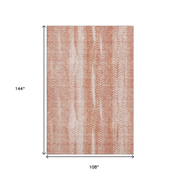 HomeRoots 9' X 12' Coral and Ivory Striped Area Rug - Washable, UV Protected, Perfect for Bright Homes! 656524