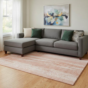 HomeRoots 10' Coral and Ivory Striped Washable Area Rug - Durable, UV Protected, Perfect for Coastal Décor 656525