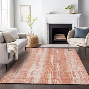 HomeRoots 10' Coral and Ivory Striped Washable Area Rug - Durable, UV Protected, Perfect for Coastal Décor 656525