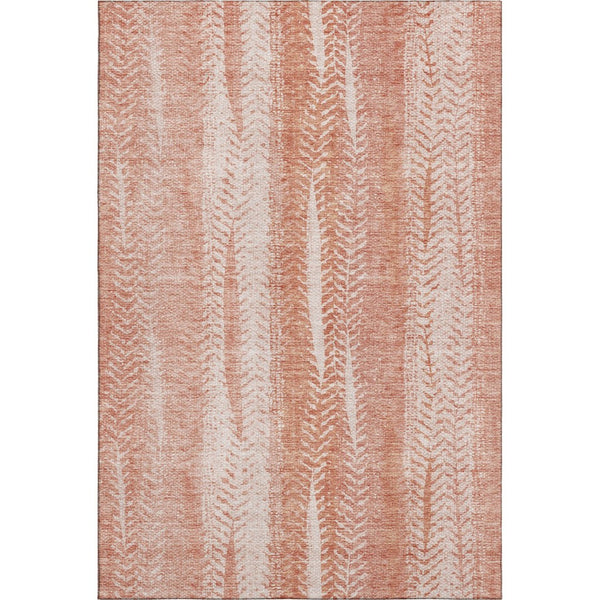 HomeRoots 10' Coral and Ivory Striped Washable Area Rug - Durable, UV Protected, Perfect for Coastal Décor 656525