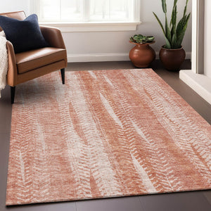 HomeRoots 10' Coral and Ivory Striped Washable Area Rug - Durable, UV Protected, Perfect for Coastal Décor 656525