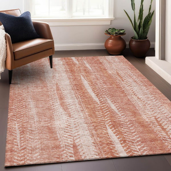 HomeRoots 10' Coral and Ivory Striped Washable Area Rug - Durable, UV Protected, Perfect for Coastal Décor 656525