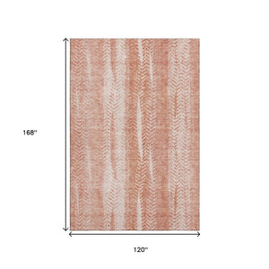 HomeRoots 10' Coral and Ivory Striped Washable Area Rug - Durable, UV Protected, Perfect for Coastal Décor 656525