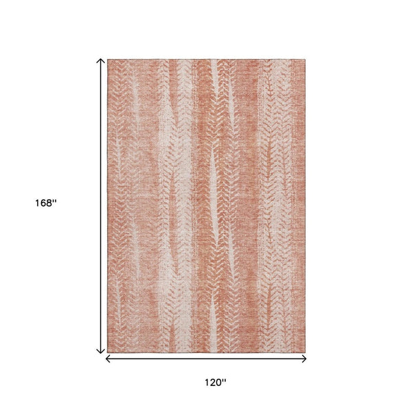 HomeRoots 10' Coral and Ivory Striped Washable Area Rug - Durable, UV Protected, Perfect for Coastal Décor 656525