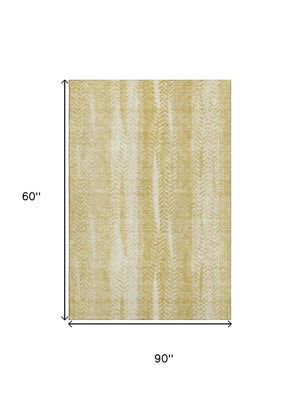 HomeRoots 5' X 8' Gold and Ivory Striped Washable Area Rug - UV Protected, Stain-Resistant, Family-Friendly Design 656527