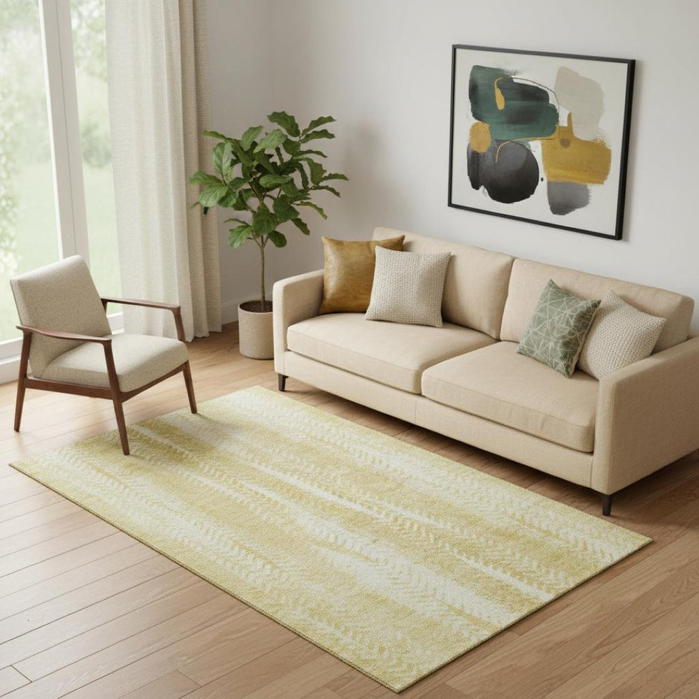 HomeRoots 5' X 8' Gold and Ivory Striped Washable Area Rug - UV Protected, Stain-Resistant, Family-Friendly Design 656527