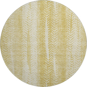 HomeRoots 8' Gold And Ivory Striped Washable Round Rug - Durable, UV-Resistant, Perfect for Family Spaces! 656528