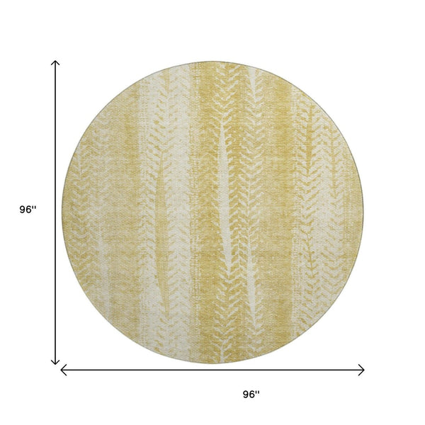 HomeRoots 8' Gold And Ivory Striped Washable Round Rug - Durable, UV-Resistant, Perfect for Family Spaces! 656528