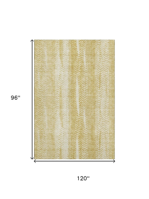 HomeRoots 8' X 10' Gold and Ivory Striped Area Rug - Durable, Washable, UV-Protected for Homes with Kids & Pets 656529