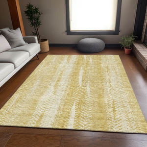 HomeRoots 9' X 12' Gold and Ivory Striped Washable Area Rug - Durable, Stain-Resistant with UV Protection! 656530