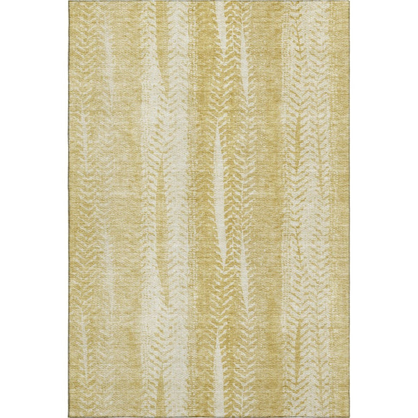 HomeRoots 9' X 12' Gold and Ivory Striped Washable Area Rug - Durable, Stain-Resistant with UV Protection! 656530