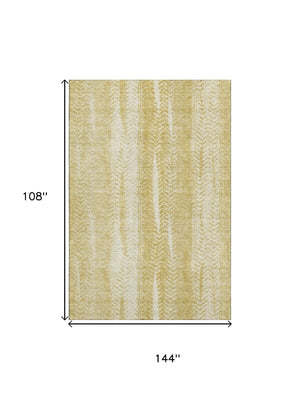 HomeRoots 9' X 12' Gold and Ivory Striped Washable Area Rug - Durable, Stain-Resistant with UV Protection! 656530