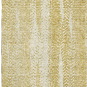 HomeRoots 9' X 12' Gold and Ivory Striped Washable Area Rug - Durable, Stain-Resistant with UV Protection! 656530