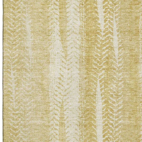 HomeRoots 9' X 12' Gold and Ivory Striped Washable Area Rug - Durable, Stain-Resistant with UV Protection! 656530