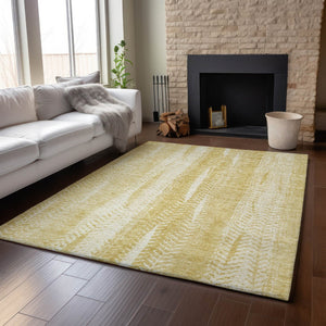 HomeRoots 9' X 12' Gold and Ivory Striped Washable Area Rug - Durable, Stain-Resistant with UV Protection! 656530