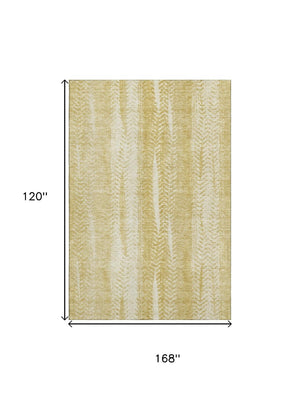 HomeRoots 10' Gold and Ivory Striped Washable Area Rug – Durable, UV-Protected, Perfect for Busy Homes! 656531