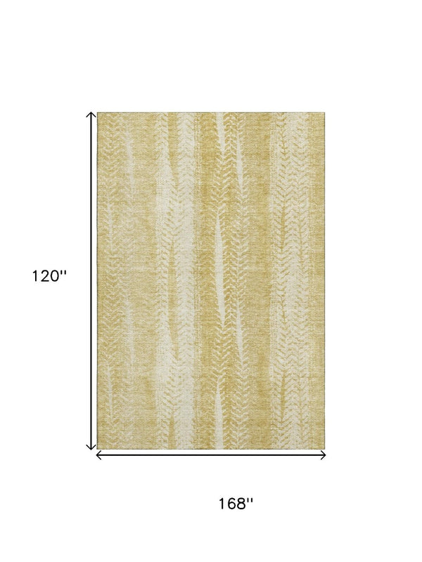 HomeRoots 10' Gold and Ivory Striped Washable Area Rug – Durable, UV-Protected, Perfect for Busy Homes! 656531