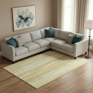 HomeRoots 10' Gold and Ivory Striped Washable Area Rug – Durable, UV-Protected, Perfect for Busy Homes! 656531