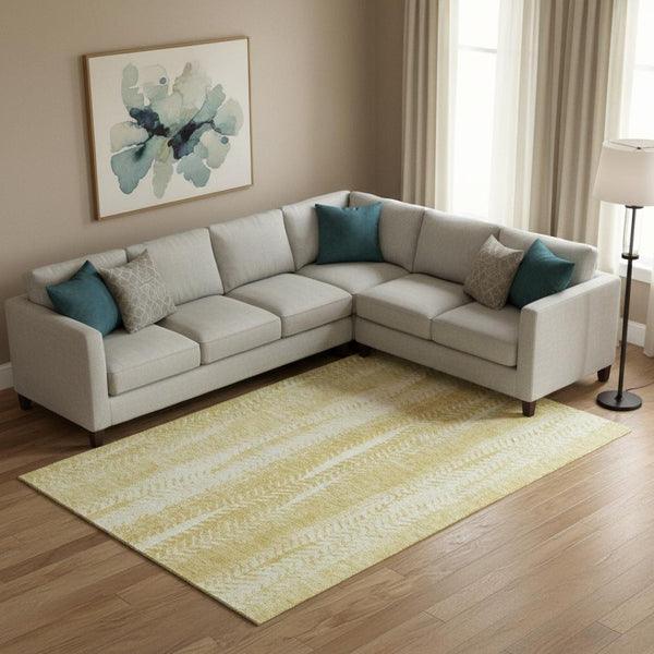 HomeRoots 10' Gold and Ivory Striped Washable Area Rug – Durable, UV-Protected, Perfect for Busy Homes! 656531