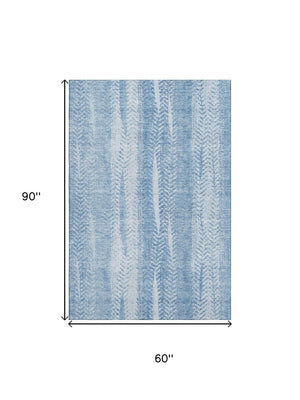 HomeRoots 5' X 8' Coastal Sky Blue and Ivory Striped Washable Area Rug with UV Protection for High-Traffic Use 656533