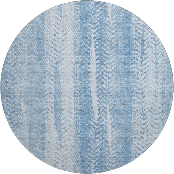 HomeRoots 8' Sky Blue and Ivory Striped Washable Round Rug - UV Protected, Durable, Stylish for Indoor & Outdoor Use 656534