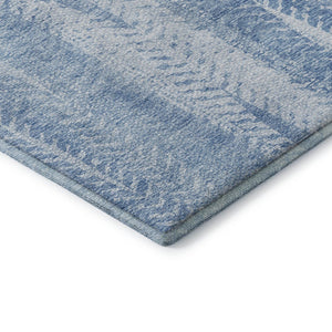 HomeRoots 8' Sky Blue and Ivory Striped Washable Round Rug - UV Protected, Durable, Stylish for Indoor & Outdoor Use 656534