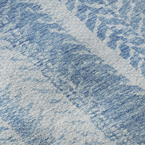 HomeRoots 8' Sky Blue and Ivory Striped Washable Round Rug - UV Protected, Durable, Stylish for Indoor & Outdoor Use 656534