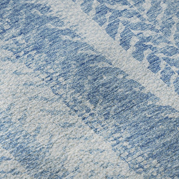 HomeRoots 8' Sky Blue and Ivory Striped Washable Round Rug - UV Protected, Durable, Stylish for Indoor & Outdoor Use 656534