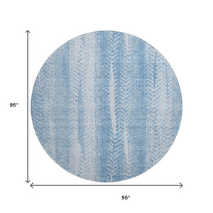HomeRoots 8' Sky Blue and Ivory Striped Washable Round Rug - UV Protected, Durable, Stylish for Indoor & Outdoor Use 656534