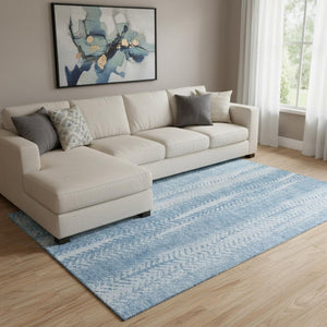 HomeRoots 8' X 10' Sky Blue & Ivory Striped Area Rug - Durable, Stain-Resistant, UV Protected for Easy Care! 656535